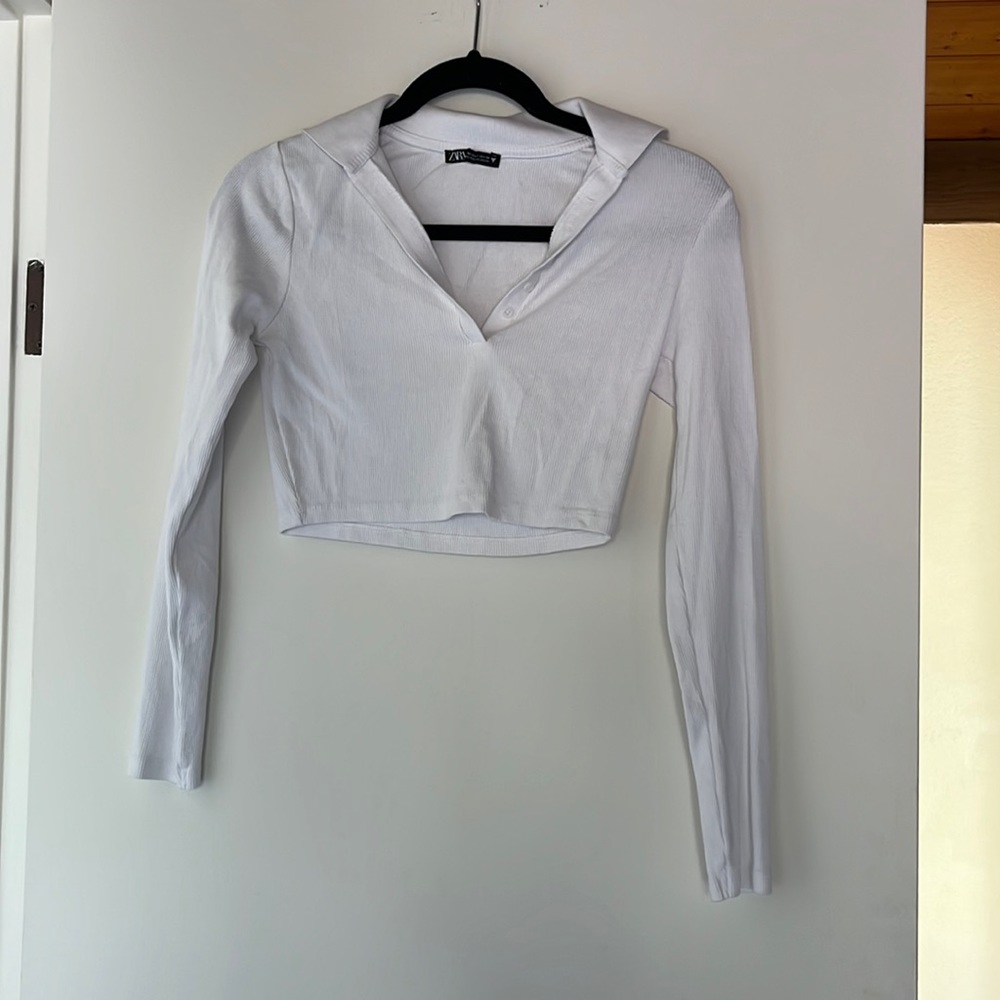 Zara white crop with collar S